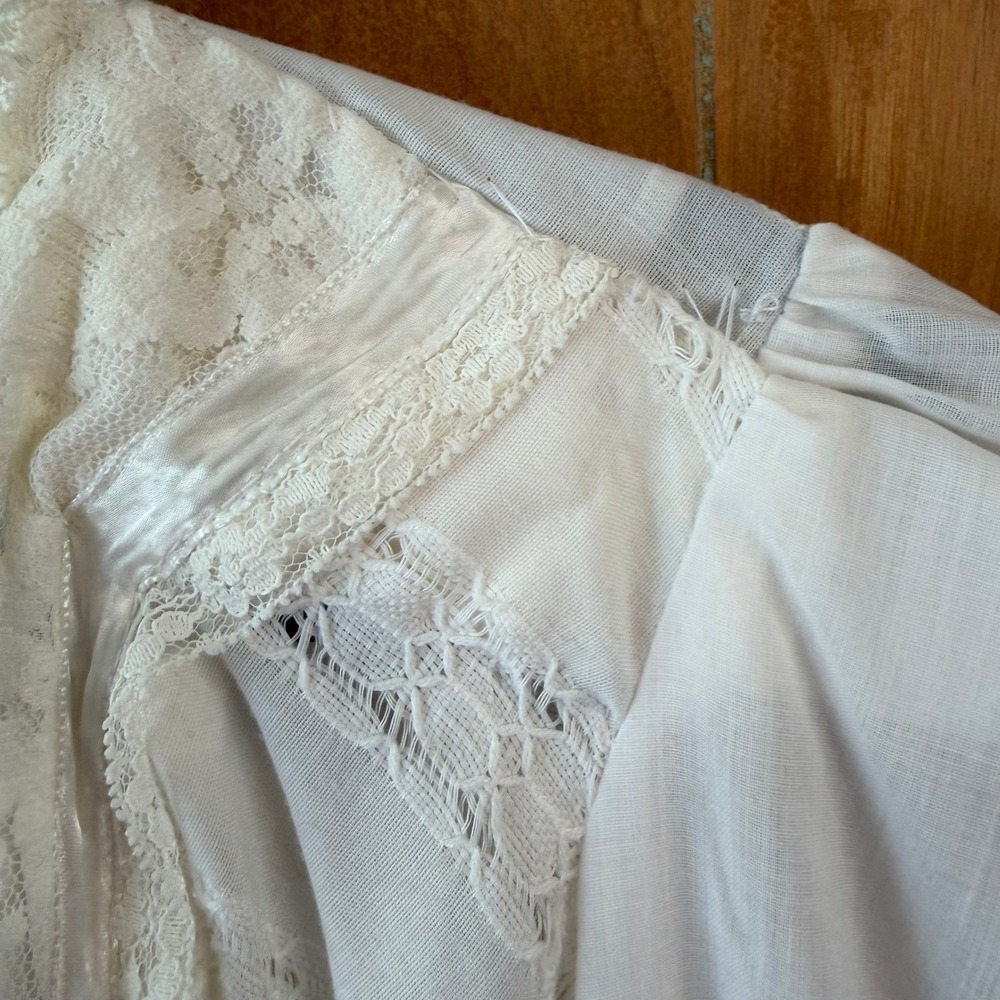 Vintage 70s Jody of California White Prairie Maxi Dress Lace Bishop Sleeve Small - Picture 8 of 16